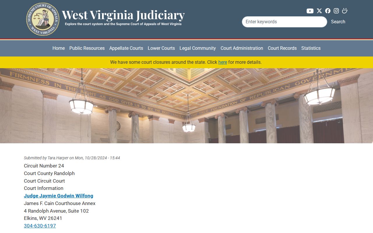 West Virginia judiciary page listing Randolph County Circuit Court contacts