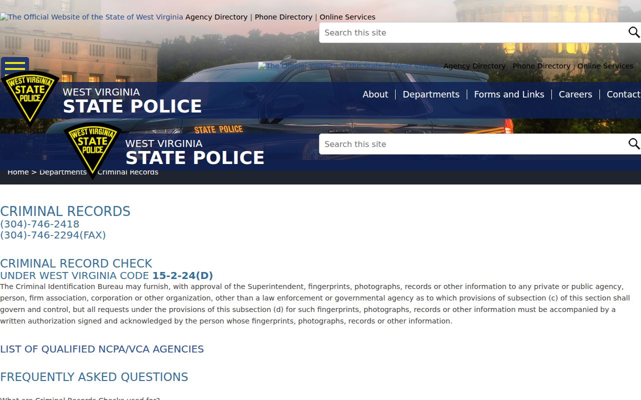 West Virginia State Police Randolph County criminal history information